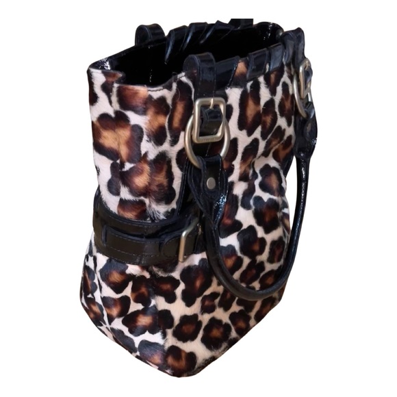 Plinio Visona Leopard & Patent Leather Italian Made Satchel Bag - Picture 2 of 12